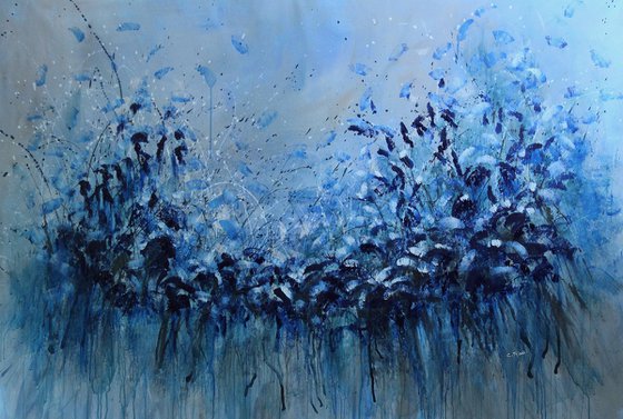 "Riding The Blues" - Super sized floral landscape painting