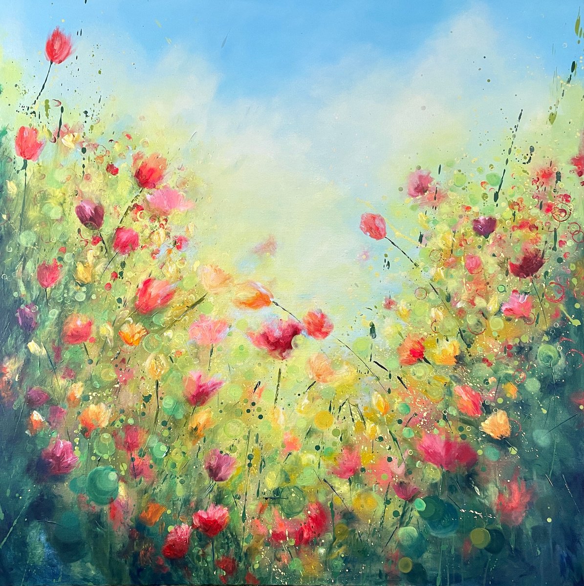 Expressive Botanical Acrylic Painting By Emma Sian Pritchard, 50 X 50, Tutti Frutti Extra Large!, Original Artwork