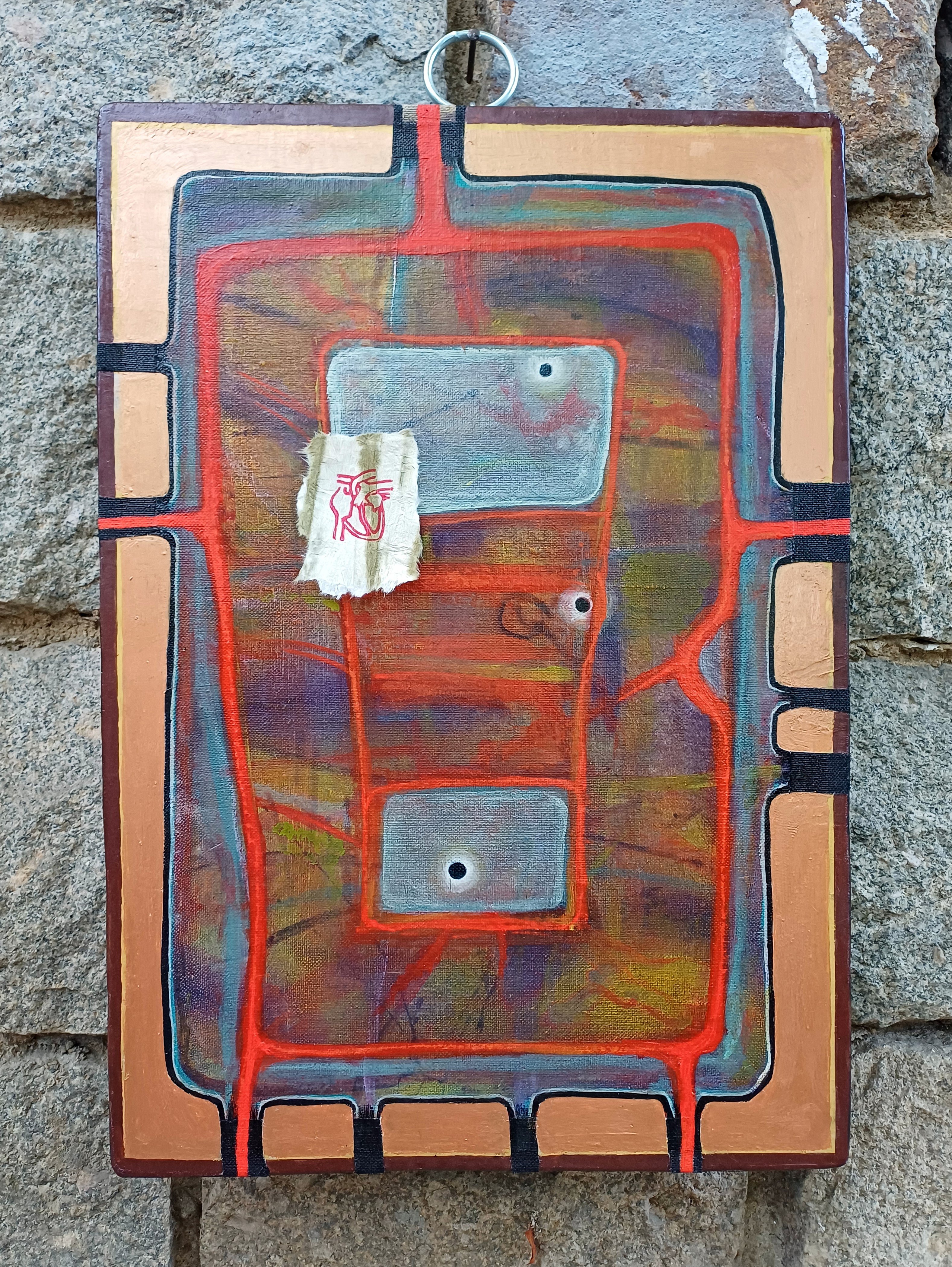 Abstract Acrylic Painting By Stanislav Bojankov, 15 X 21", Composition With Heart-Xiii, Original Artwork