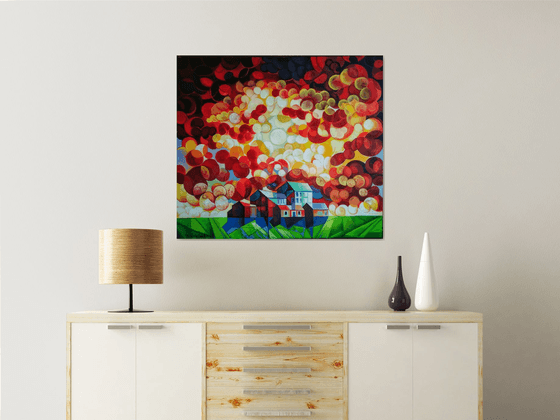 A unique day (80x90cm, cubism, oil painting, ready to hang)
