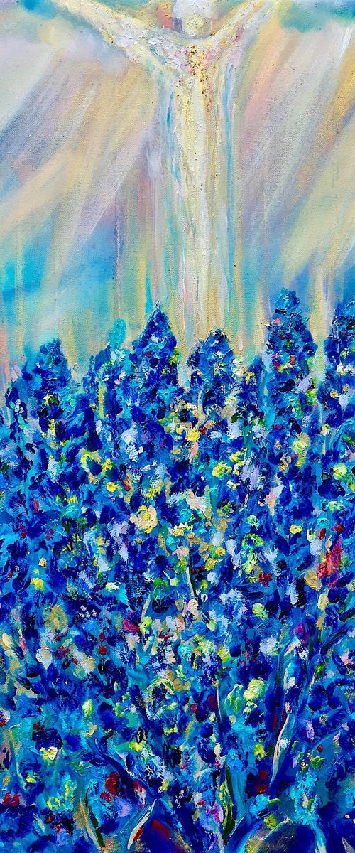 Lavender after the rain - original flowers landscape oil painting on stretched canvas by Nino Ponditerra