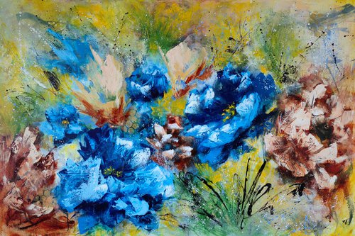"Dance of the Flowers" from "Colours of Summer" collection, XL abstract flower painting by Vera Hoi
