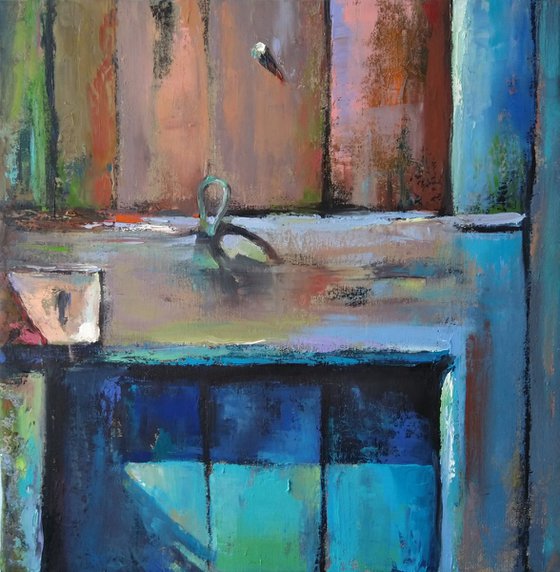 Old door(40x40cm, oil painting,ready to hang)