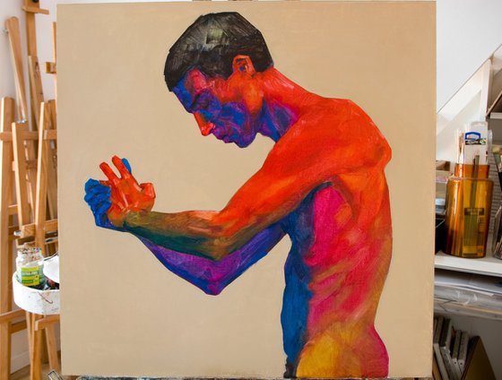 expressionist pop contemporary nude man - selfportrait