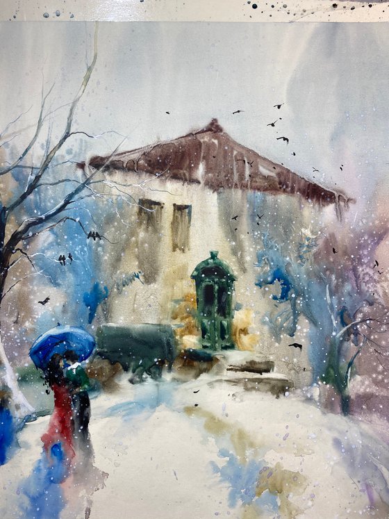 Sold Watercolor “Romance under snowflakes” perfect gift