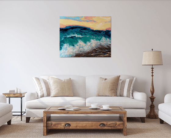 Seascape "Sunset over the sea"  Large Painting