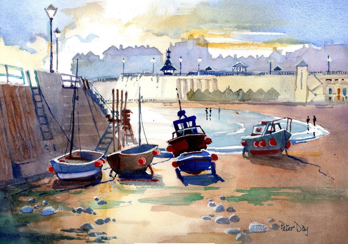 September Boats, Viking Bay, Broadstairs. Jetty, Beach, Harbour , Kent by Peter Day
