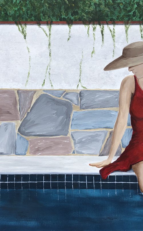 Woman In Red Dress at Pool by Paul Baaske