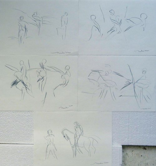 Five dynamic sketches, 21x29 cm - affordable & AF exclusive ! by Frederic Belaubre