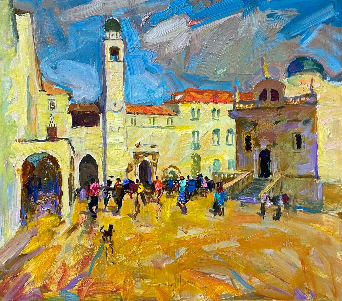 Impressionistic Cityscapes Oil Painting By Oleksii Chebotaru, 31 X 28", Dubrovnik, Original Artwork