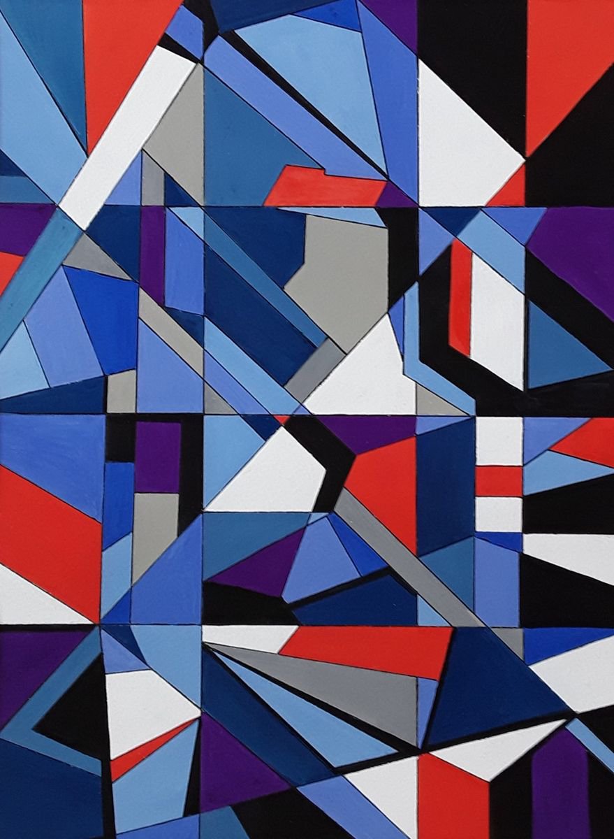 Geometric Abstract Painting By Paul Heron, 17 X 21", Geometric Abstraction Iii, Original Artwork