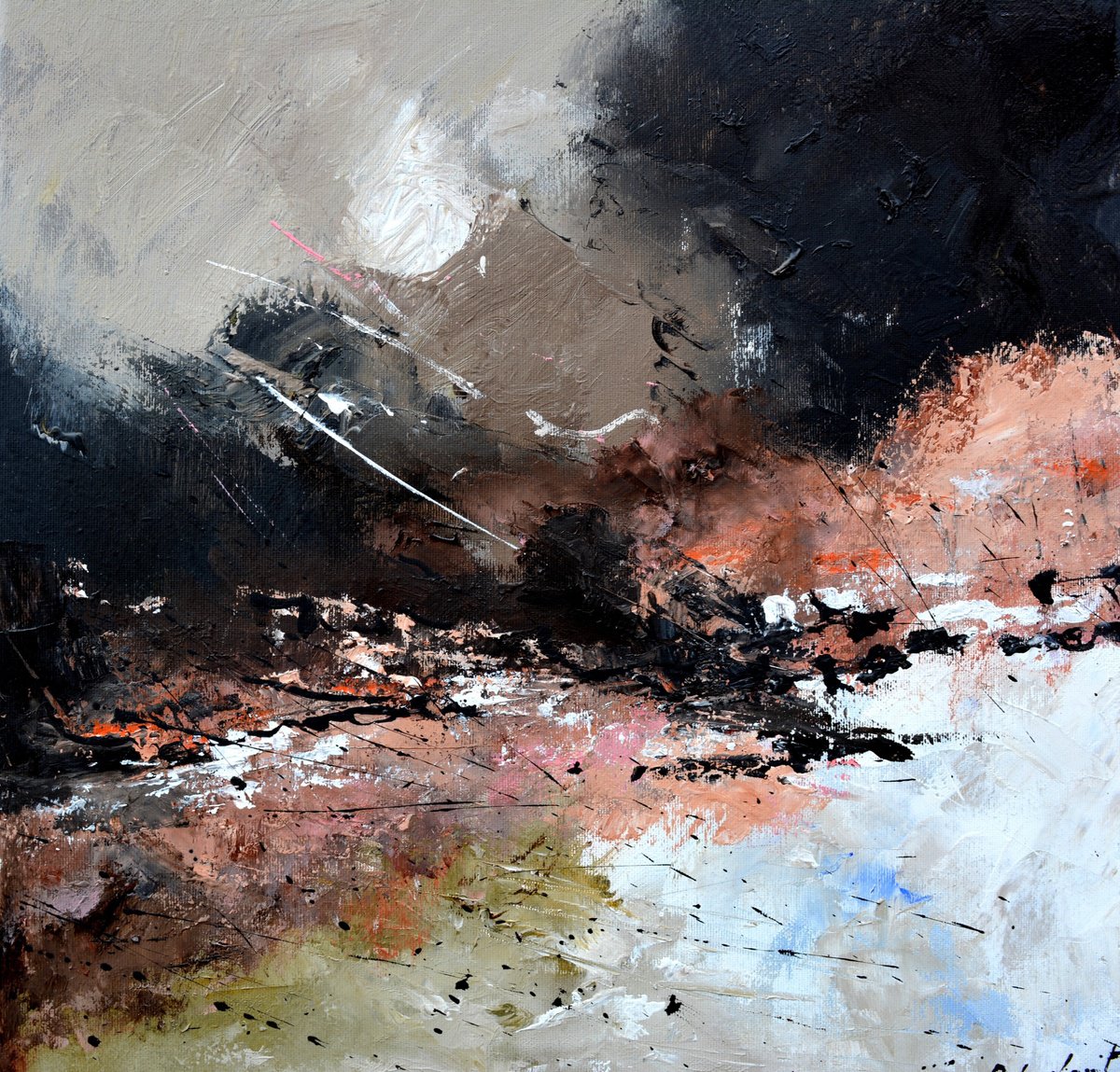 Abstract Oil Painting By Pol Henry Ledent, 16 X 16", Hell