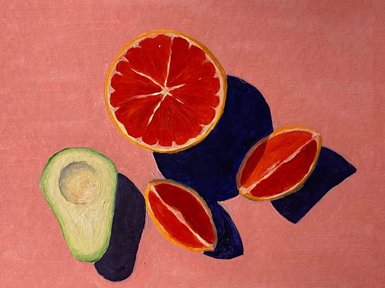 orange and avocado — modern still life