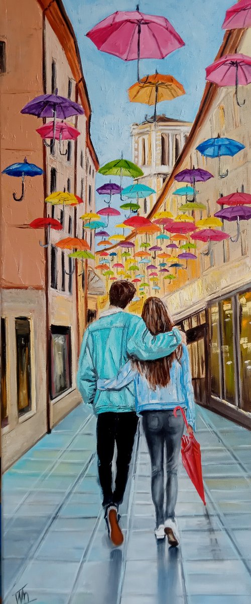 Alley of soaring umbrellas by Ira Whittaker
