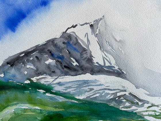 Mountain Original Watercolor Painting, Slovak Large Landscape Artwork, Nature Wall Art, Apres Ski Decor