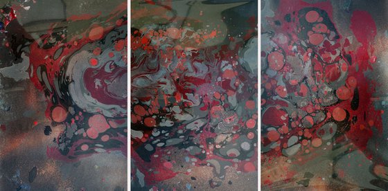 Set of 3 Fluid abstract original paintings on carton - 18J035