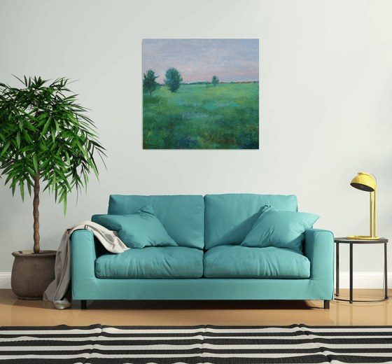 Twilight time. Green field