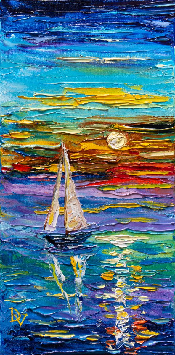 Impressionistic Landscape Oil Painting By Vladyslav Durniev, 8 X 16", Sea Of Colors, Original Artwork