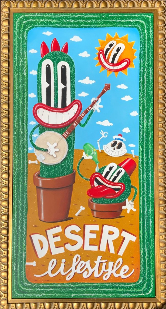 Cartoon Acrylic Painting , 639 - Desert Lifestyle By Paolo Andrea Deandrea, 23 X 43, Artwork For Sale On Artfinder