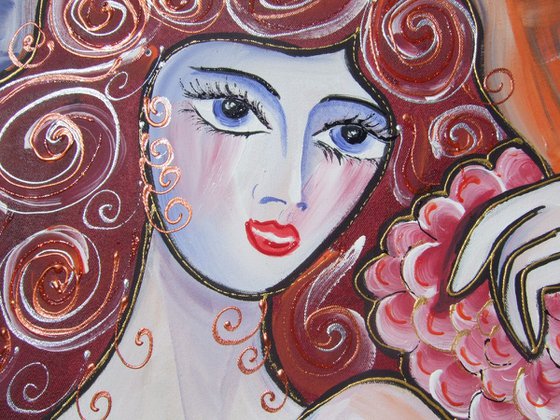 Portrait of nude girl with still life in Paris painting 50x100x2 cm decor original art F093 acrylic on stretched canvas wall art