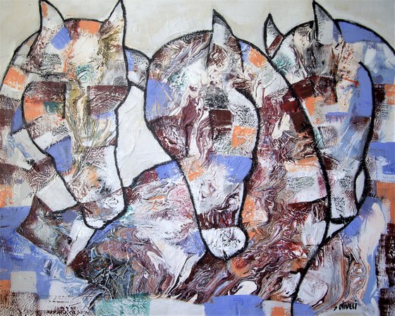 Three horses...Contempory large abstract.
