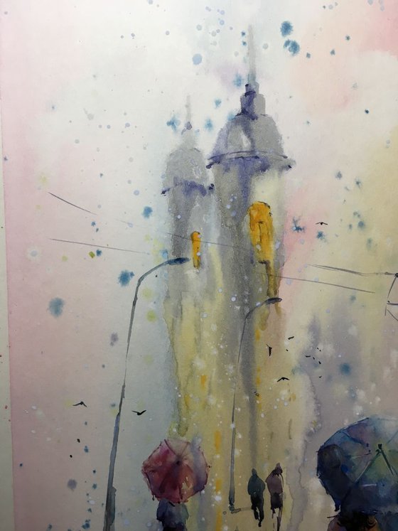 SOLD Watercolor "Rain with LOVE”