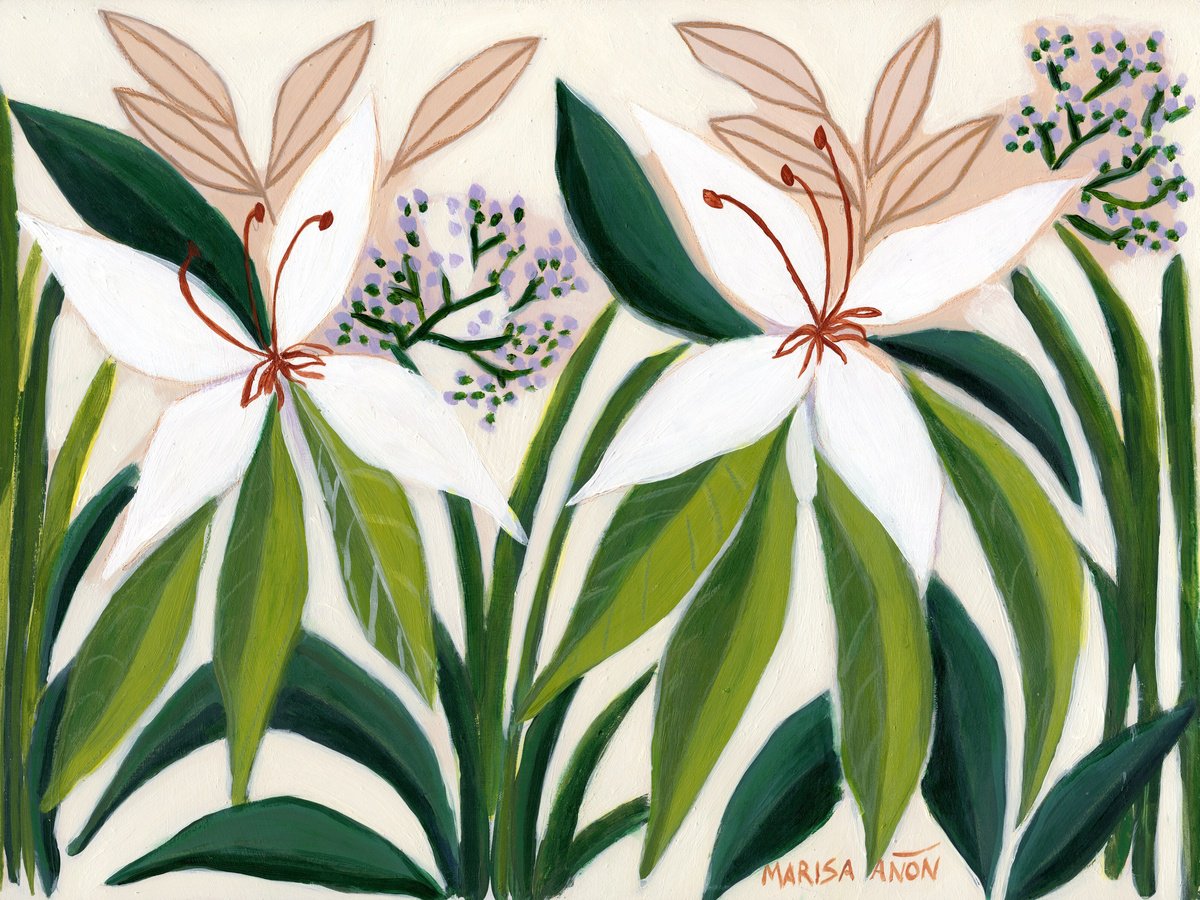 Impressionistic Botanical Acrylic Painting By Marisa Anon, 13 X 17", Love In Green Iii, Original Artwork