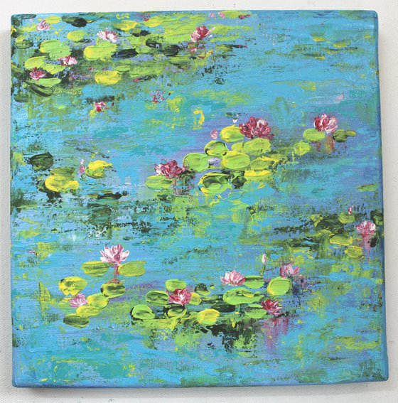 Lily Pond 2 - Claude Monet inspired Landscape painting - impasto - impressionistic art - palette knife acrylic painting - ready to hang