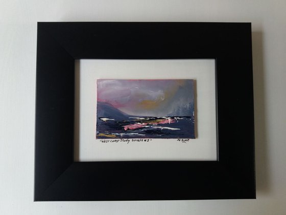 West Coast Study- 2016/12 #3 Atmospheric Scottish Seascape - Small Framed Oil Painting 14 x 9.7cm (5.5 x 3.81 Inches)