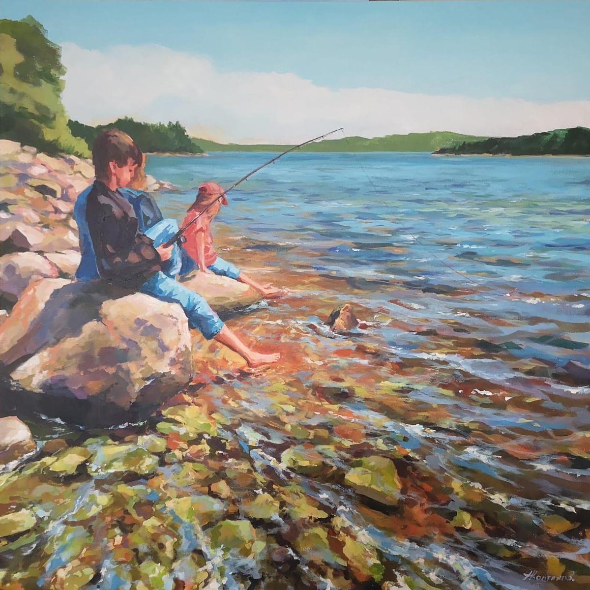 Impressionistic Portrait Acrylic Painting By Alexander Koltakov, 24 X 24, Summer Vibes, Original Artwork