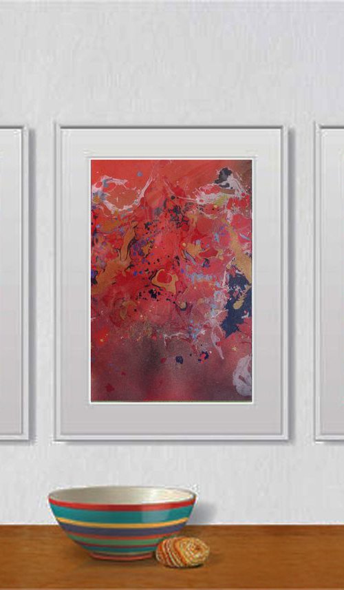 Set of 3 Fluid abstract original paintings on carton - 18J056 by Kuebler