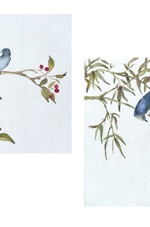 Set of 2 Birds on a Branch by Irina Anis