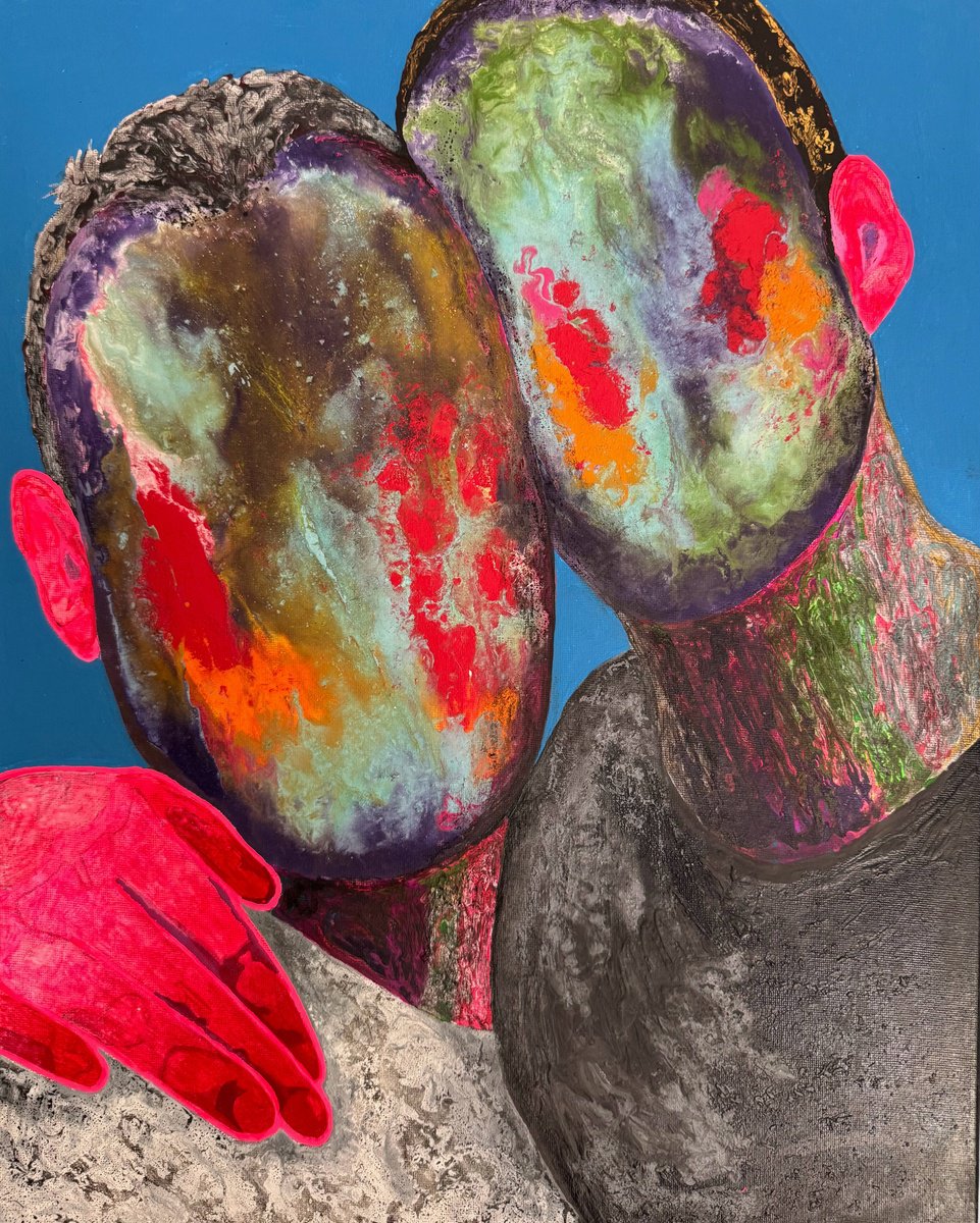 Expressive Portrait Acrylic Painting By Stefano Pallara, 16 X 20", Aver Cura N.10, Original Artwork