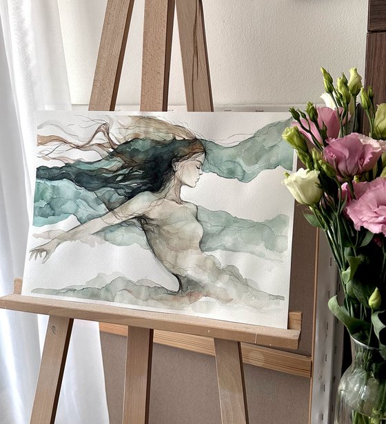 Flowing Serenity Woman Dreamy Nature