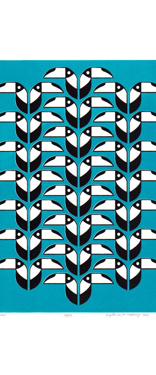 toucans (turquoise) - Unframed - FREE Worldwide Delivery by Lu West