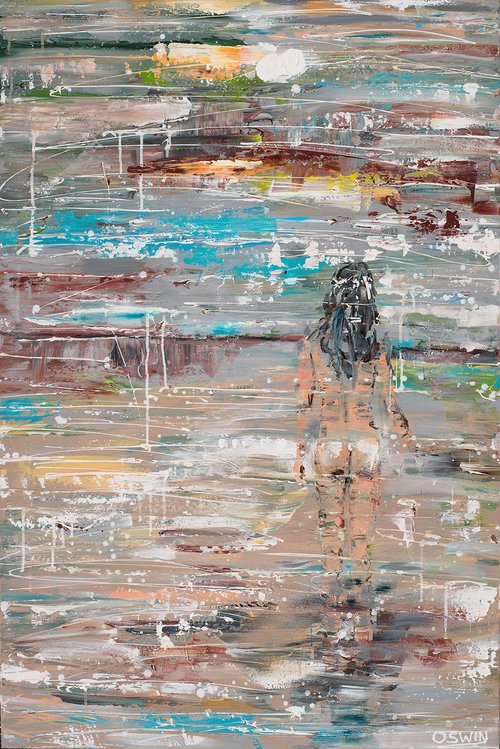 Female nude: Evening Walk at the Beach 120x80 cm.|47.24"x31.5" painting  Oswin Gesselli by Oswin Gesselli