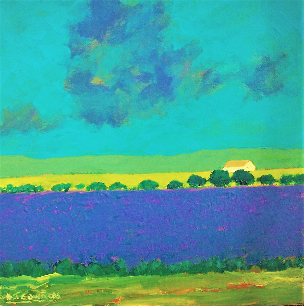 Impressionistic Landscape Acrylic Painting By David J Edwards, 12 X 12, Sunday Lavender, Original Artwork
