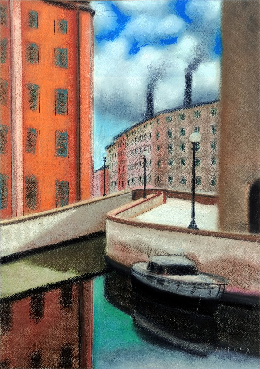 Photorealistic Cityscapes Pastel Drawing By Andrea Vandoni, 13 X 18, Tuscany, Italy, Original Artwork