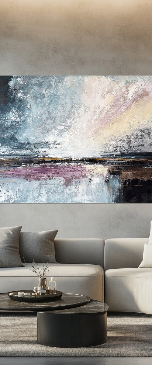 Veil Between Horizons- Blue pink Landscape by Tatiana Malinovscaia