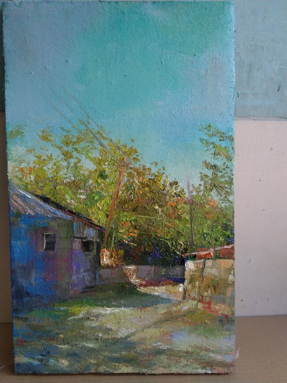 In the village (30x50cm, oil painting, impressionistic)