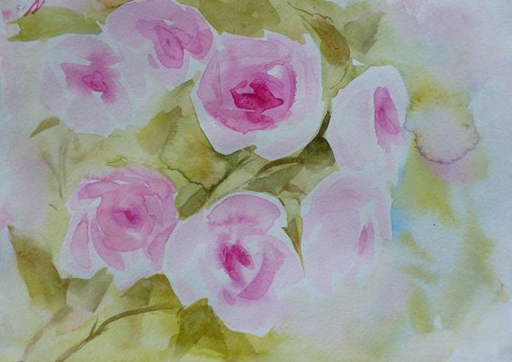 morning roses, watercolor painting 30x21 cm