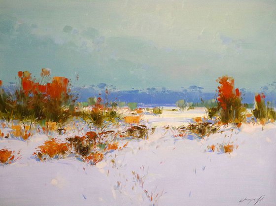 Winter Day, Landscape oil painting, One of a kind, Signed, Handmade artwork