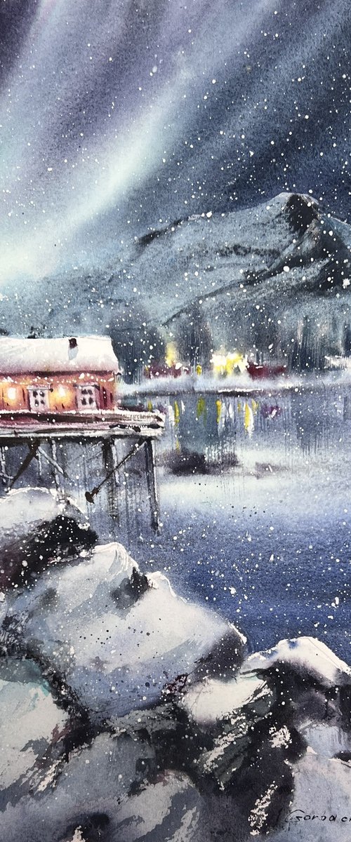 Glowing Fjord Night by Eugenia Gorbacheva