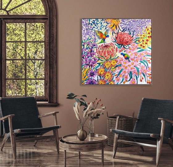 Rainbow Lorikeets in Flowers