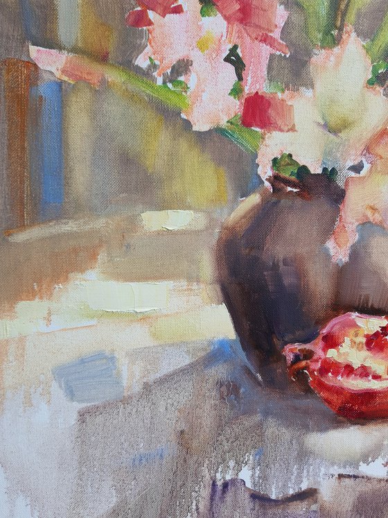 Pomegranate and Gladiolus. Pink tenderness