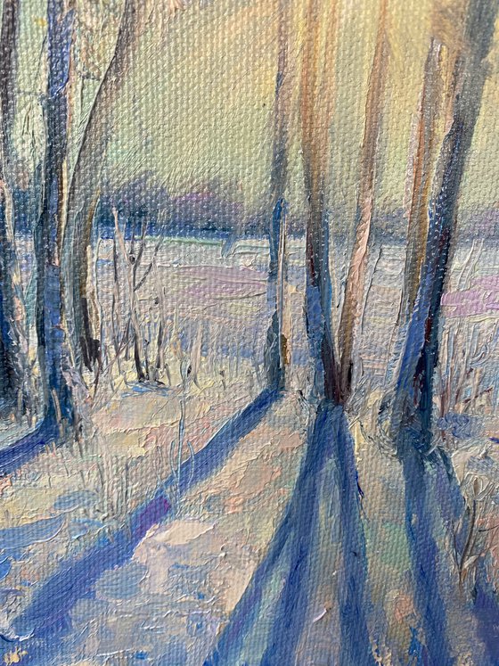 Winter lace.  Winter forest, winter landscape, small painting.