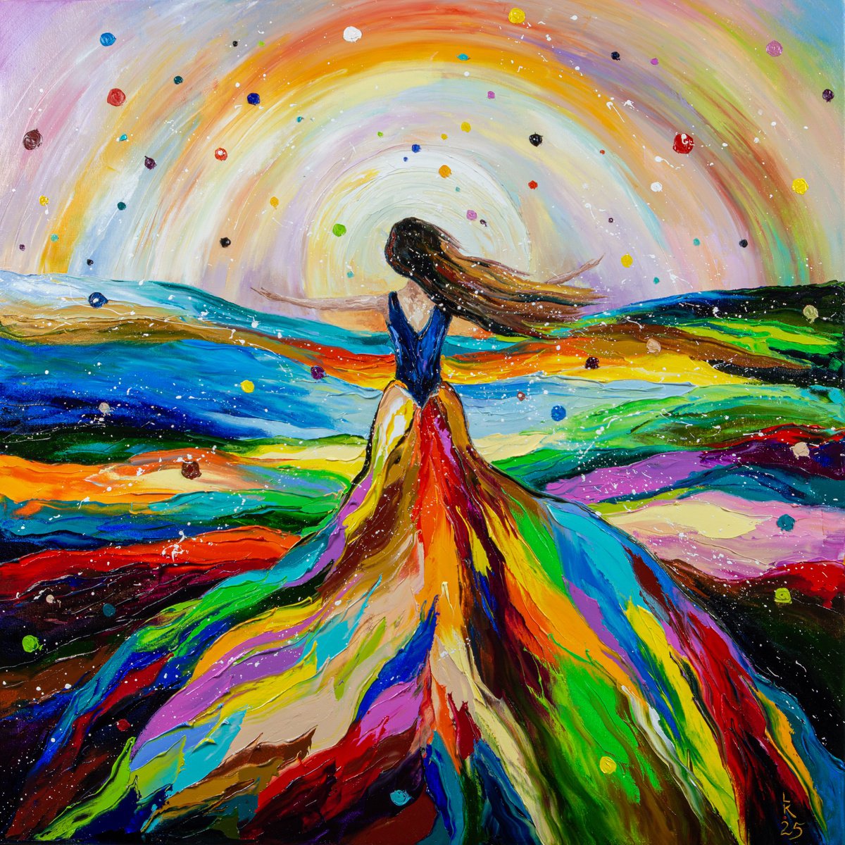 Impressionistic Portrait Oil Painting By Liubov Kuptsova, 35 X 35", Dancing With The Light, Original Artwork