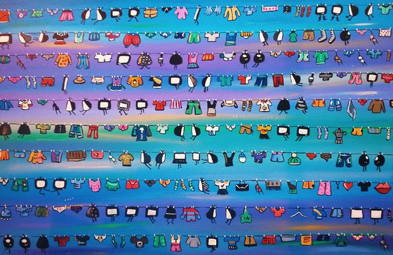 Purple and blue laundry Tvs 120x80 cm