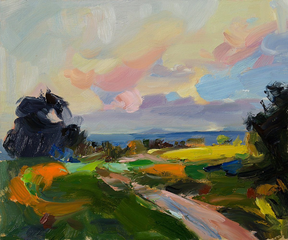 Impressionistic Landscape Oil Painting By Daria Zavadenko, 12 X 10, Evening Glow, Original Artwork