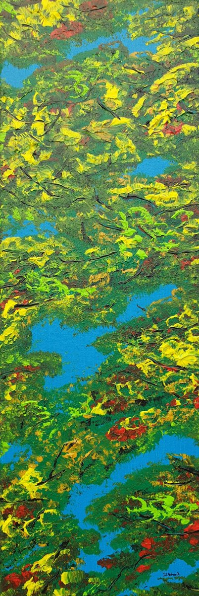 Impressionistic Landscape Acrylic Painting By Daniel Urbani?k, 8 X 24, Colorful Autumn 2, Original Artwork